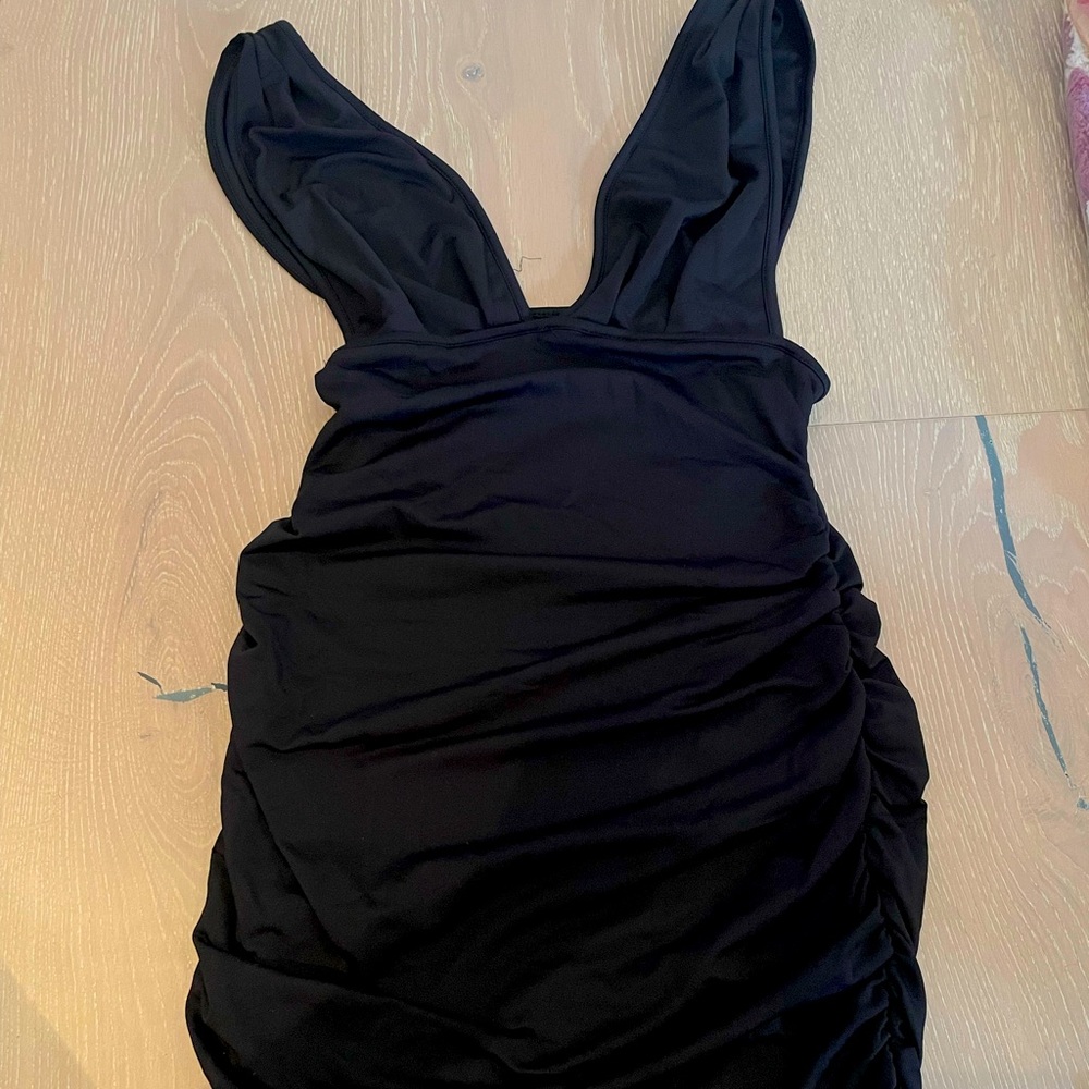 Black bodycon deep V dress